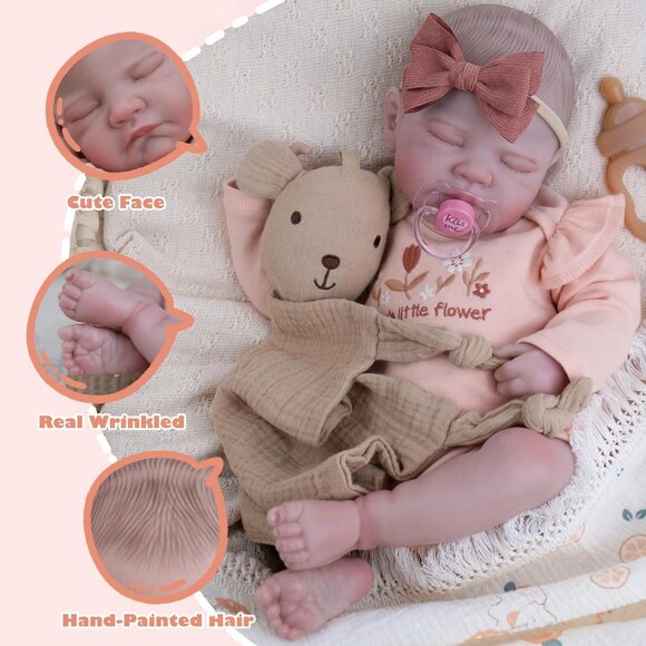 20 Inch Reborn Baby Doll Girl Realistic Lifelike Newborn Toy for Kids Age 3+ - Picture 6 of 9
